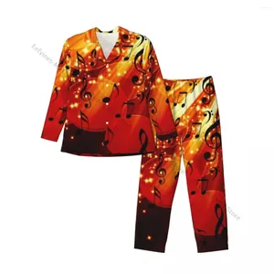 Men's Sleepwear Men Pajama Sets Musical Note Burning Background For Man Shirt Long Sleeve Male Soft Home Loungewear