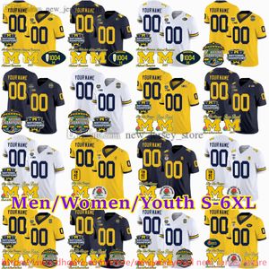 Camisa de futebol personalizada 2024 Big Ten Michigan Wolverines Campeão 9 J.J. Camisas McCarthy Blake Corum Tom Brady Roman Wilson Woodson Donovan Edwards 1000 Win Rose Bowl