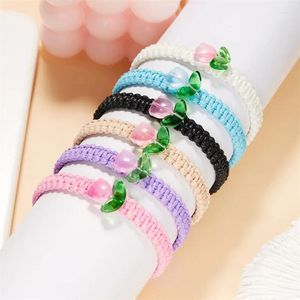 Link Bracelets Tulip Handmade Braided Rope Bracelet For Women Elegant Pink Charm Sweet Flower Adjustable Party Jewelry Gift