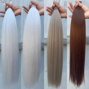 Feixes de cabelo reto tranças de crochê trança sintética ombre marrom macio 240110