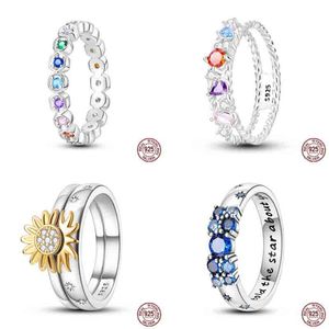 CZ Rainbow Color Rings for Women 925 Sterling Silver Star Moon Sun Glow Rings glittrande kubiska zirkon Utsökta smycken gåvor