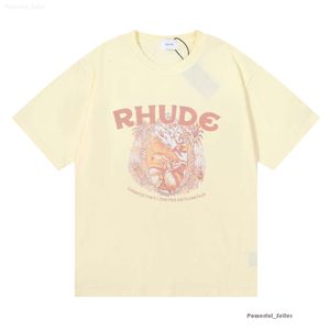Rhude Fashion Designer Męskie koszulki Rhude Shirt Summer American Tide Brand Coconut Letter Wzór nadruk i damski bawełniany krótki rękaw USA Toszpa 8396