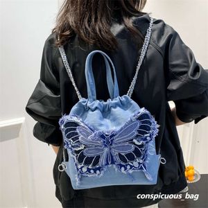 Women Korean Chain Backpack Female Student Butterfly Canvas Bag Fashion Luxury Designer Shoulder Bag Travel Casual Women's Handbag