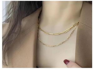 Kedjor säljer rostfritt stål oval rec Dainty Paperclip Link Chain Necklace For Girls Design Gold Plated Women Choker328v2006002
