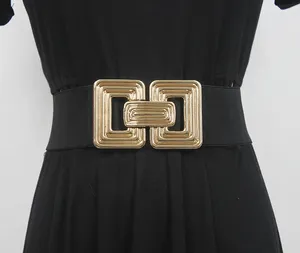 Belts Women's Runway Fashion Gold Buckle Elastic Cummerbunds Female Dress Corsets Waistband Decoration Wide Belt R571