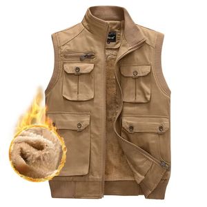 Gilet in pile da uomo Tattico militare multi tasche Giacca da viaggio senza maniche Giacca da lavoro maschile Gilet invernale caldo Nero 240110