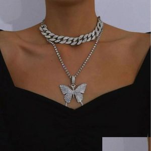 Pendant Necklaces Big Butterfly Necklace Set Cuban Link Chain Choker Gifts For Women Chains Pendant Jewelry 1Setis2Pcs Drop Delivery J Dhtws