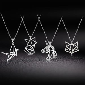 Origami Unicorn Fox Crane Pendant Halsband Kvinnor Girls 14K Vitt guld Animal Choker Neckkedja Halsband smycken gåva