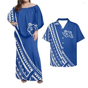 Abiti casual Abiti da coppia polinesiani blu Abbigliamento Abito lungo da donna elegante abbinato Abiti stampati hawaiani per uomo Guayabera cubano