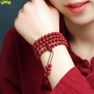 Bangles Natural Cinnabar Bracelet 108 Buddhist Beads Round Beads Hand Chain to Off Evil Spirits and Transport Male and Lovers Jewelry