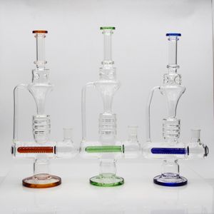 17 tum glas bong tobacoo hookah 3Colors Percolator Recycler Water Pipe 14mm Kvinnlig fog med skålen