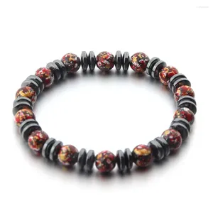 Strand Selling Black Gallstone Retro Spray Painted Colorful Patterned Beaded Couple Bracelet For UNISEX