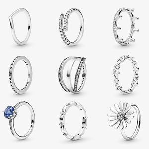Ringar Vintage Crown Daisy 925 Silver Ring for Women Flower Sapphire Couple Lovers Panstyle Ring Wedding Engagement Fine Jewelry Gift
