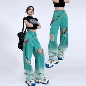 Amerikanischen Stil Vintage Zerrissene Y2k Baggy Jeans Frauen Streetwear Casual Hosen Mädchen Hohe Taille frauen Seite Taste Hosen 240110