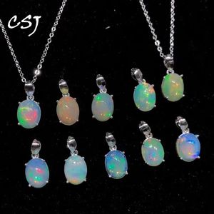 Anhänger CSJ Einfache ov7*9mm Natürlicher Schwarzer Opal Anhänger Sterling 925 Silber Äthiopien Edelstein für Frauen Schmuck Halskette Party Geschenk