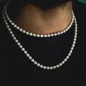 Halsband isade ut bling 5a kubik zirkoniumbelagd Cz 4mm boll pärlstav länk kedja choker halsband för män pojke hip hop smycken