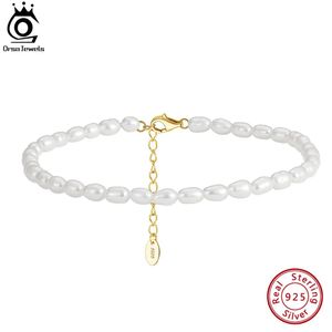 Tornozeleiras Orsa Jóias Natural Arroz Pérola Tornozeleiras para Mulheres 925 Sterling Silver Verão Moda Pé Cadeia Tornozelo Straps Jóias SA38