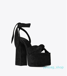 Gratis fraktledare Suede LeatherChunky High Heel Solid Colors 4cm Platform PEEP-TOS LACE-UPBOWTIE STORLEK STORLEK