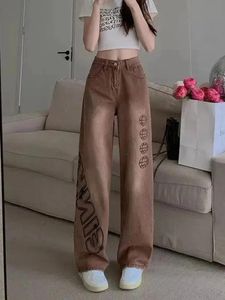 Jeans Zoki American Streetwear Stampa Women Women Summer High Waist Retro Denim pantaloni casual sciolti di harajuku gamba larga nuovo