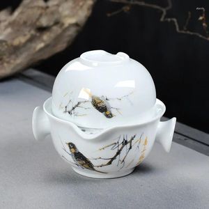 TeAware Setleri Çay Seti Çin Gaiwan Çaydan Çay Farları Fuar Kupa Beyaz Seyahat İçecek Yazıları