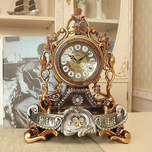 Vintage Table Clock European Style French Decorative Analog Desk Clock Non-Ticking Battery Operated for Living Room Shelf 240110