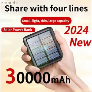 Cell Phone Power Banks 30000 mAh 4USB Lines Slim Solar Power Bank Charging Portable Charging External Spare Battery for All Smartphones Solar PowerbankL240111