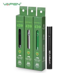 Authentic VAPEN 420 Bateria de pré-aquecimento 420mAh Baterias Caneta com botão inferior Carga Micro USB para cartuchos de óleo de 510 fios Personalizado de alta qualidade Bateria vape