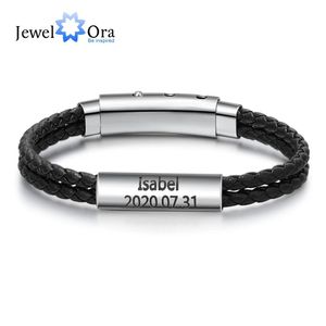 Bracelets JewelOra Personalized Name Bar Bracelets for Men Black Brown Leather Customized Engraved Bracelets & Bangles Gift for Fathers