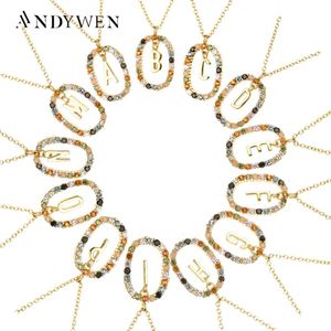Necklaces ANDYWEN 925 Sterling Silver Gold 26 Alphabet B J P Letters A M Initial Long Chain Necklace Summer Colorful Zircon Ovals Jewelry