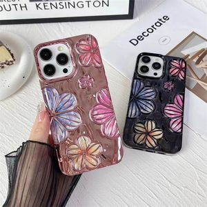 Luxury Plating Color Fashion Flowers Telefonfodral för iPhone 11 12 13 14 15 Pro Max Soft Bumper Protector på 14 Pro Cover Factory