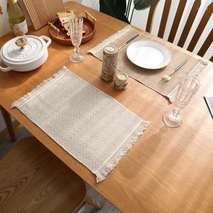 Table Mats Woven Tassel Placemats Nature Jute Lace Tableware For Dining Tablecloth Coffee Tea Pads Wedding Party Home Decor