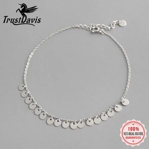 Anklets TrustDavis Fashion Genuine 925 Sterling Silver Sweet Wafer Tassel Chain 20cm Anklets For Women Best Friend Jewelry Gift DS2317