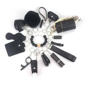 15pcs/set Daily Safety keychain kit with self-defense alarmfur ball pendant and stroage bags keychain for women 240110