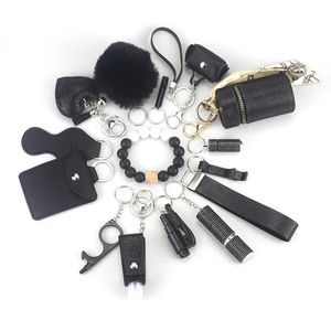 15pcs/set Kit di portachiavi di sicurezza giornaliero con ciondolo a sfera di allarme di autodifesa e borse da strozzatura per le donne 240110