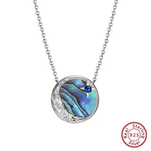 Hängen 16,5 mm autentiska 925 Sterling Silver Moon Sun Star Pendant Natural Abalone Shell Blue Necklace 4A Blue Zircon Jewelry CDSN308