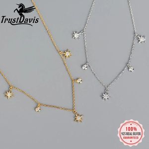 ネックレスTrustDavis 925 Sterling Silver Necklace Minimalist Star Round Stick Rivet Rivet Choker Necklace for Women Jewelry DA1640