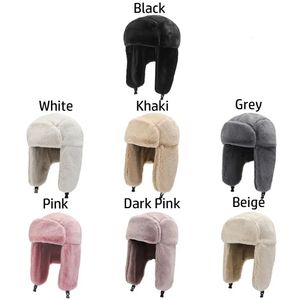 Thick plush bomber hat suitable for men women Russian Ushaka snow hat earmuffs winter warm trap hat windproof warm hat 240110