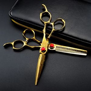 Professional 6 '' Upscale scissor Gold Damascus hair scissors cutting barber tools haircut thinning shears hairdresser 240110