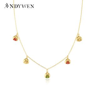 قلادات Andywen 925 Sterling Silver Gold Joanne Ingrid Charm Long Chain Beads Women Long Chain Wedding Jewelry Apple Red Monamel J