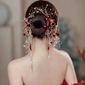 Bridal Nebear Red Crystal Fringe On Clip-On Fair Akcesoria Senior Suknia Ślubna Akcesoria do włosów 240110