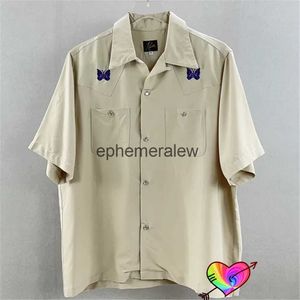 Men's Casual Shirts 2022 Summer Needles Shirt Men Women 1 1 Apricot Needles Butterfly Shirts Oversize Button Poets High Street AWGE Blouseephemeralew