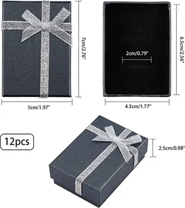 Present wrap rectangular gåvor låda 12 st små kartong papper smycken lådor jul med band bowknot för örhänge pendell