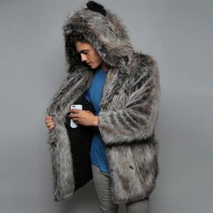 wepbel Plush Phoodie Fluffy Fleece Fur Jacket Faux Fur Coat Trench Men冬のレジャーウォームコート長いタイプのコートファージャケット240110