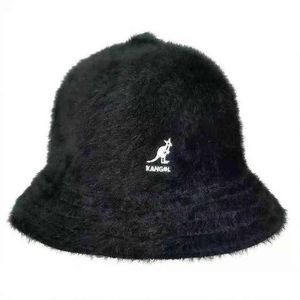 Toppsäljande Kangol Womenbucket Hat Rabbit Fur Basin Hat Ladies Warmth Individualitet Trend Kängaroo broderi varm fiskare hatt w4