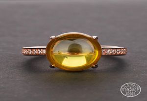 Natürlicher Citrin-Edelsteinring aus Roségold für Damen aus 925er-Sterlingsilber. Gelber Citrin-Ring, Hochzeit, Verlobung, Größe 5129442871