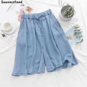 Knee Length Baggy Jeans Oversize 4xl Wide Leg Pants Elastic High Waist Denim Shorts Casual Rayon Silk Vaqueros Summer Pantalones