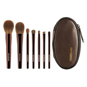 7pcs/set hourglass red fox hair travel size makeupブラシパウダーアイシャドウドームドーム折り目のメイクアップブラシ化粧品ツールバッグ240111