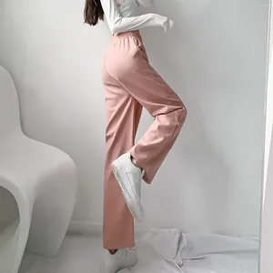 Женские брюки, корейская мода, повседневная свободная прямая широкая штанина для женщин, офисная женская мешковатая однотонная одежда