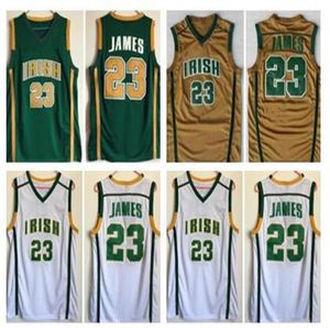 Mens St Vincent Mary High School Irish LeBron Jerseys Basketball Shirt Gold Green White LeBron College Jerseys SXXl5519012