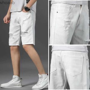 Shorts masculinos Plus Size 28-38 Homens Shorts Jeans Moda Casual Vintage Verão Slim Fit Angustiado Buraco Rasgado Elástico Branco Preto YQ240111